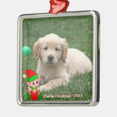 Cute Elf & Custom Golden Retriever Puppy Photo Metalen Ornament (Links)