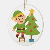 Cute Elf Decorating Tree Personalized Family Name Keramisch Ornament (Links)