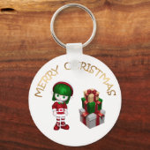 Cute Elf en Gifts Merry Kerstmis Sleutelhanger (Voorkant)