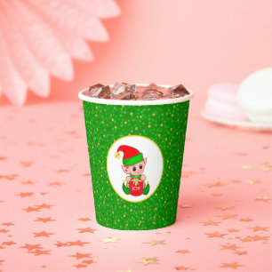 Cute Elf en Golden Confetti op Green Glitter Pape Papieren Bekers