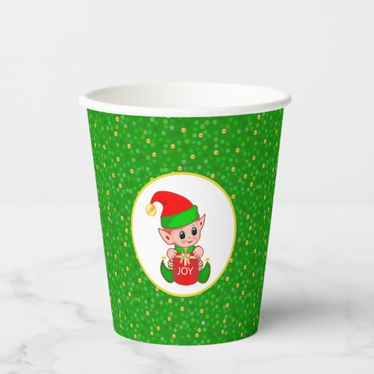 Cute Elf en Golden Confetti op Green Glitter Pape Papieren Bekers (Voorkant)