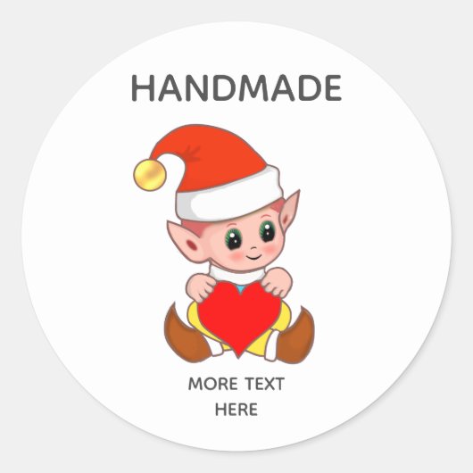 Cute Elf en Handmade Tekst Klassieke Ronde Sticker (Voorkant)