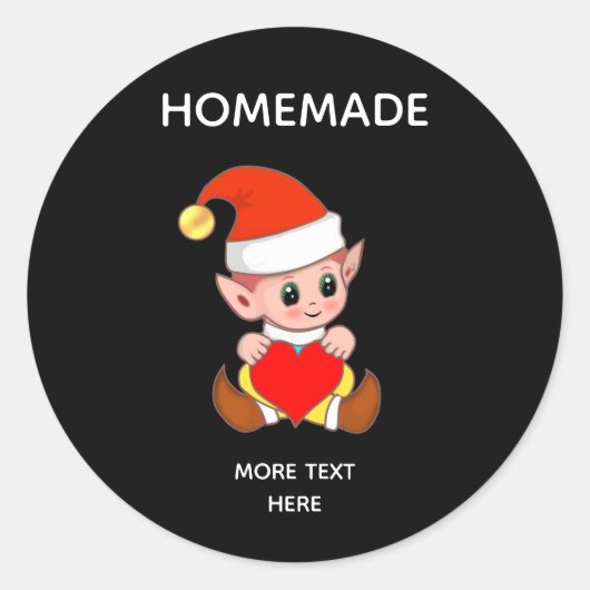 Cute Elf en Homemade Text Classic Round Sticker (Voorkant)