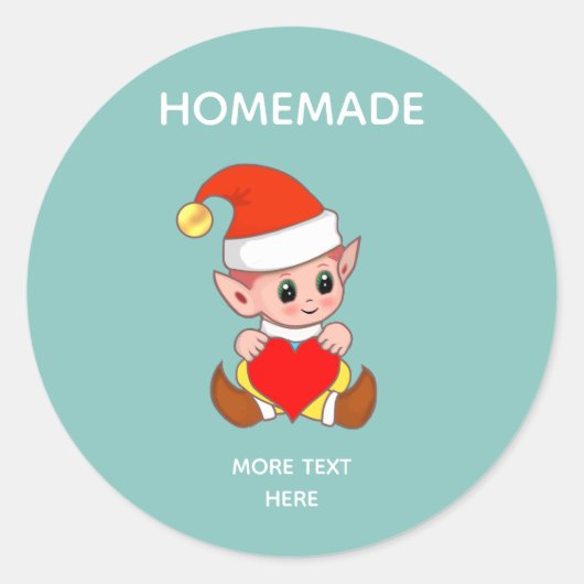 Cute Elf en Homemade Text Classic Round Sticker (Voorkant)
