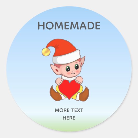 Cute Elf en Homemade Text Classic Round Sticker (Voorkant)