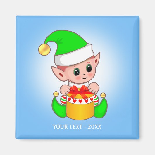 Cute Elf en Jouw tekst op Light Blue Magneet (Voorkant)