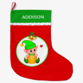 Cute Elf- en kerstcellen op rood Grote Kerstsok (Voorkant)