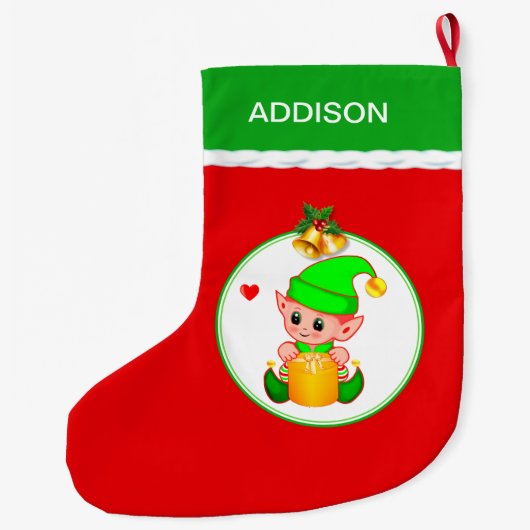 Cute Elf- en kerstcellen op rood Grote Kerstsok (Achterkant)