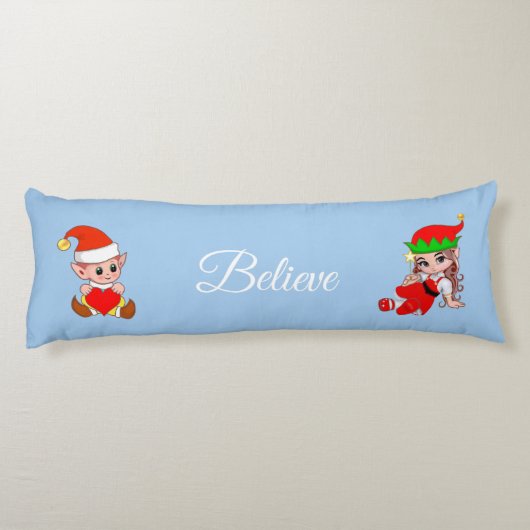 Cute Elf & Fairy on Light Blue Body Pillow Lichaamskussen (Achterkant)