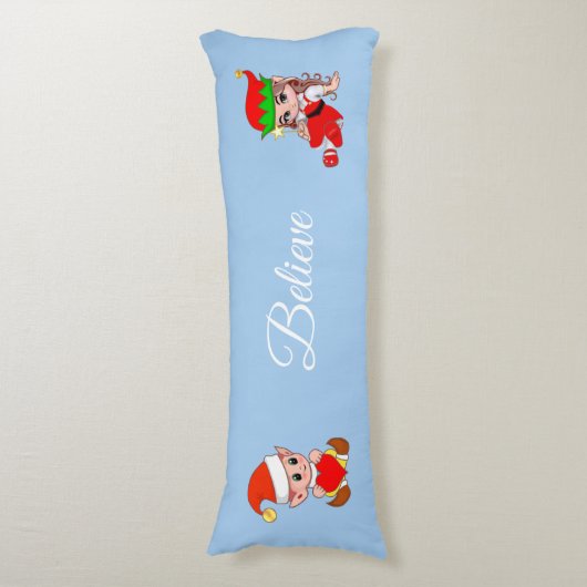 Cute Elf & Fairy on Light Blue Body Pillow Lichaamskussen (Voorkant Verticaal)