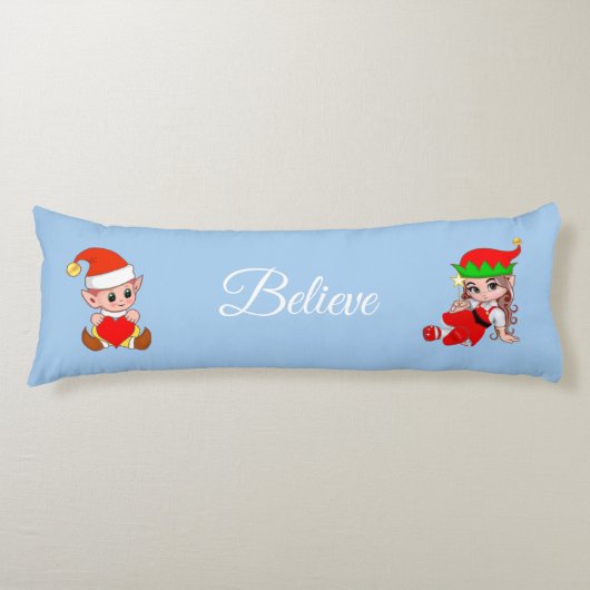 Cute Elf & Fairy on Light Blue Body Pillow Lichaamskussen (Voorkant)