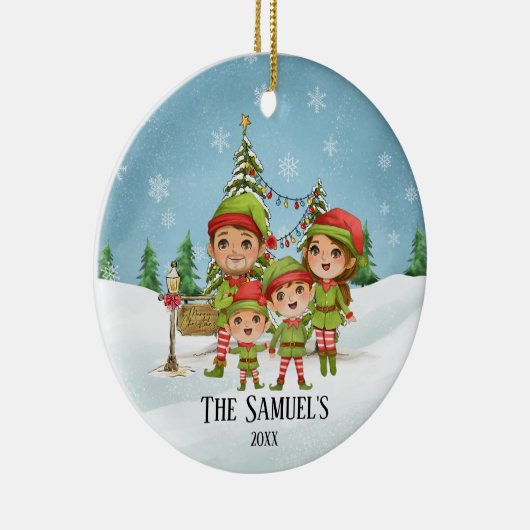 Cute Elf Familie van 4 mam Pap Sons Keramisch Ornament (Rechts)