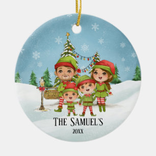 Cute Elf Familie van 4 mam Pap Sons Keramisch Ornament
