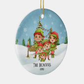 Cute Elf Familie van 5 Gepersonaliseerde Kerstmis Keramisch Ornament (Rechts)