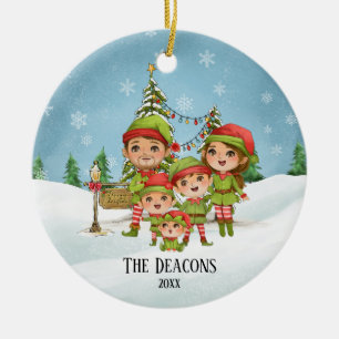 Cute Elf Familie van 5 Gepersonaliseerde Kerstmis Keramisch Ornament