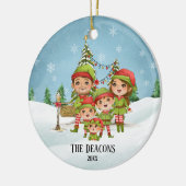 Cute Elf Familie van 5 Gepersonaliseerde Kerstmis Keramisch Ornament (Links)