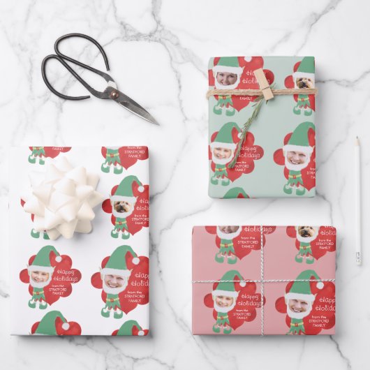 Cute Elf Family 4 Persoonlijke groet Inpakpapier Vel (Voorkant)