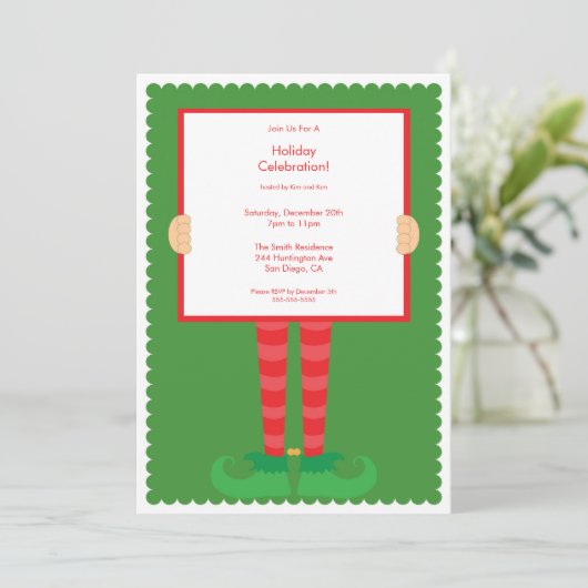 Cute Elf Feet Holiday Party Uitnodiging (Staand voorkant)