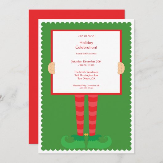 Cute Elf Feet Holiday Party Uitnodiging (Voorkant / Achterkant)