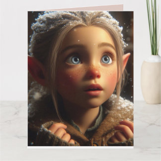 CUTE ELF GIRL CHRISTMAS GREETING CARD KAART