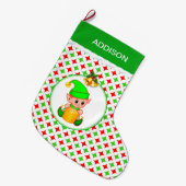 Cute Elf & Green & Red Diamond Star Pattern Grote Kerstsok (Voorkant (Hangend))