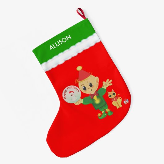 Cute Elf Grote Kerstsok (Achterkant (Hangend))