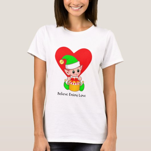 Cute Elf & Heart met Motivatie woorden T-shirt (Voorkant)