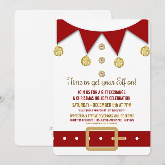 Cute Elf Holiday Gift Exchange Party Uitnodiging (Voorkant / Achterkant)