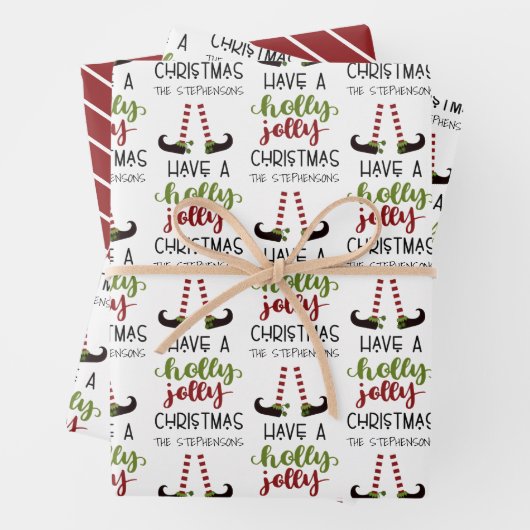 Cute Elf Holly Jolly kerst op persoonlijke titel Inpakpapier Vel (In situ)
