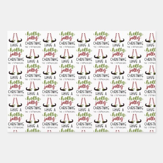Cute Elf Holly Jolly kerst op persoonlijke titel Inpakpapier Vel (Voorkant)