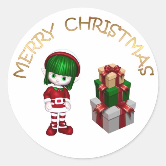 Cute Elf Kerstmis Ronde Sticker (Voorkant)