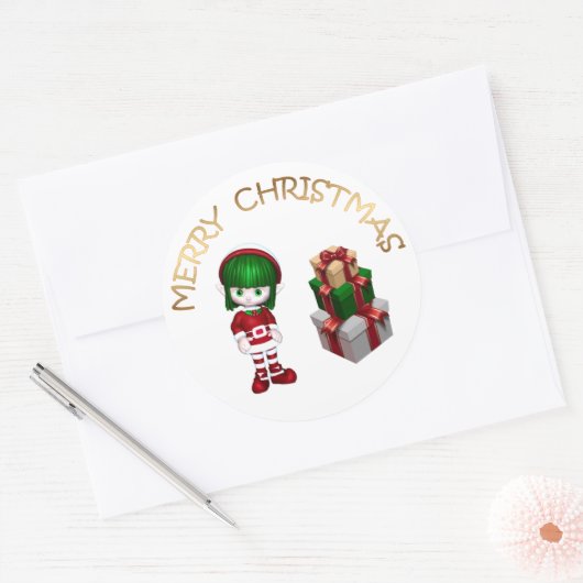 Cute Elf Kerstmis Ronde Sticker (Envelop)