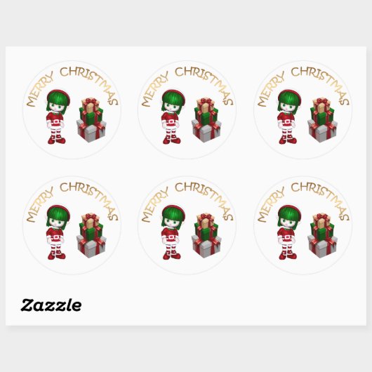 Cute Elf Kerstmis Ronde Sticker (Vel)