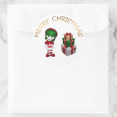 Cute Elf Kerstmis Ronde Sticker (Tas)