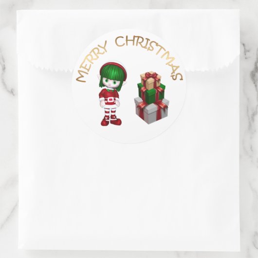 Cute Elf Kerstmis Ronde Sticker (Tas)