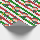 Cute Elf-kerstrode en groene strepen Cadeaupapier (Hoek)