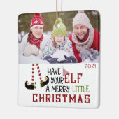 Cute Elf MERRY LITTLE CHRISTMAS 2 Foto Keramisch Ornament (Links)