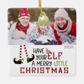 Cute Elf MERRY LITTLE CHRISTMAS 2 Foto Keramisch Ornament (Voorkant)