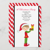 Cute Elf met een Cadeau kerstfeest uitgenodigd Kaart (Voorkant / Achterkant)