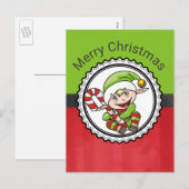 Cute Elf met kerstriet Kerst Feestdagenkaart (Voorkant / Achterkant)