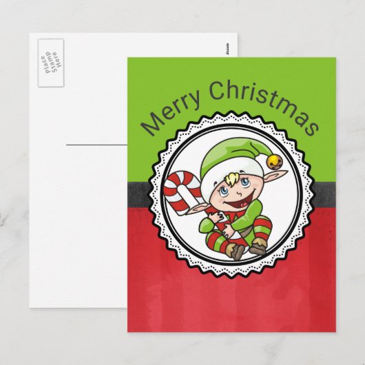 Cute Elf met kerstriet Kerst Feestdagenkaart (Voorkant / Achterkant)