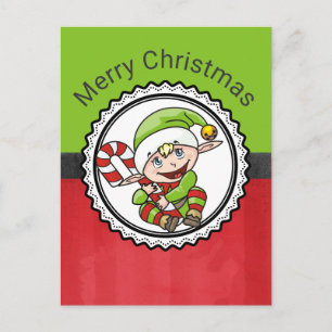 Cute Elf met kerstriet Kerst Feestdagenkaart