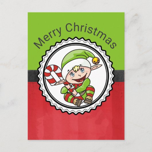 Cute Elf met kerstriet Kerst Feestdagenkaart (Voorkant)