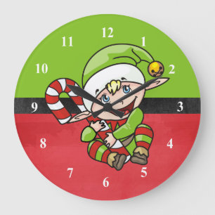 Cute Elf met kerstriet Kerst Grote Klok