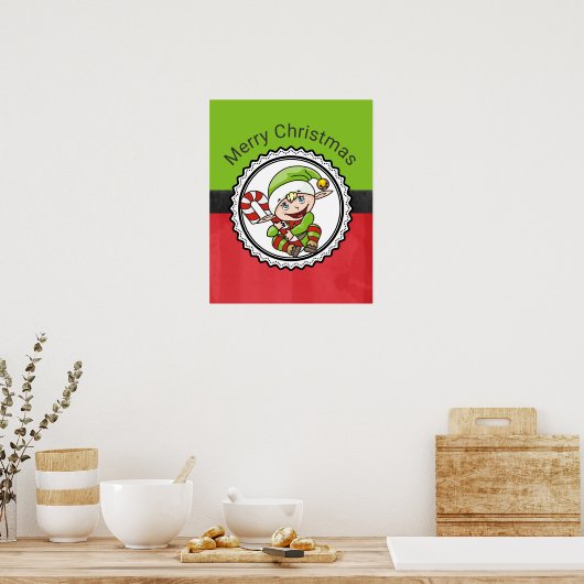 Cute Elf met kerstriet Kerst Poster (Keuken)