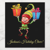 Cute Elf met Pakketten Aangepaste Kerstmis Wijn Etiket (Enkel label)