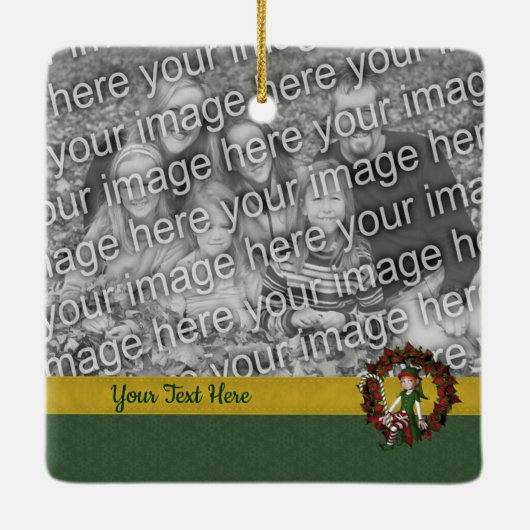 Cute Elf on Wreate Holiday Foto Keramisch Ornament (Achterkant)