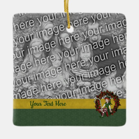 Cute Elf on Wreate Holiday Foto Keramisch Ornament (Voorkant)