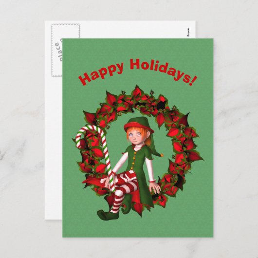Cute Elf op het grote kerstvakantieBriefkaart Feestdagenkaart (Voorkant / Achterkant)