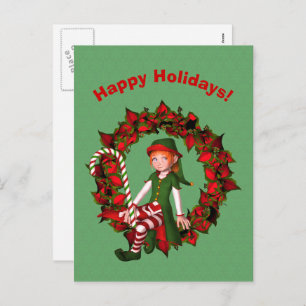 Cute Elf op het grote kerstvakantieBriefkaart Feestdagenkaart